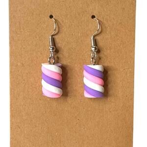 NEW! 1 Pair Swirl Dangle Earrings, Hanging Pendant Resin, Purple White Pink
